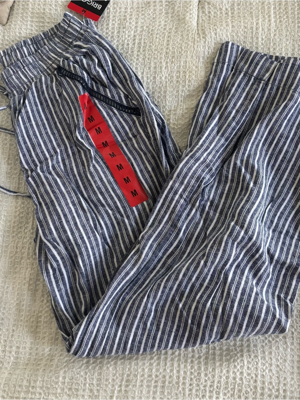Briggs New York Navy & White Striped Linen-Blend Pants